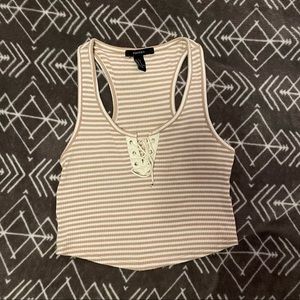 Tan and white lace up tank